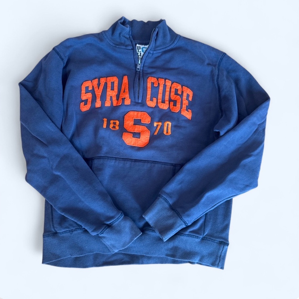 Vintage Navy and Orange Syracuse Men's Quarter Zip